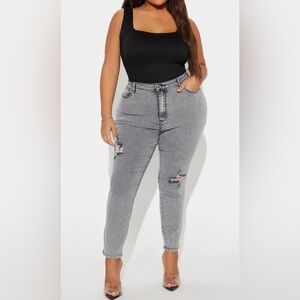 Women's Gray Distressed Jeans